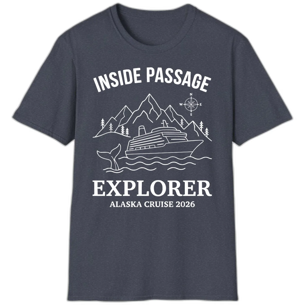Inside Passage Explorer Alaska Cruise 2026 T-Shirt in Heather Navy