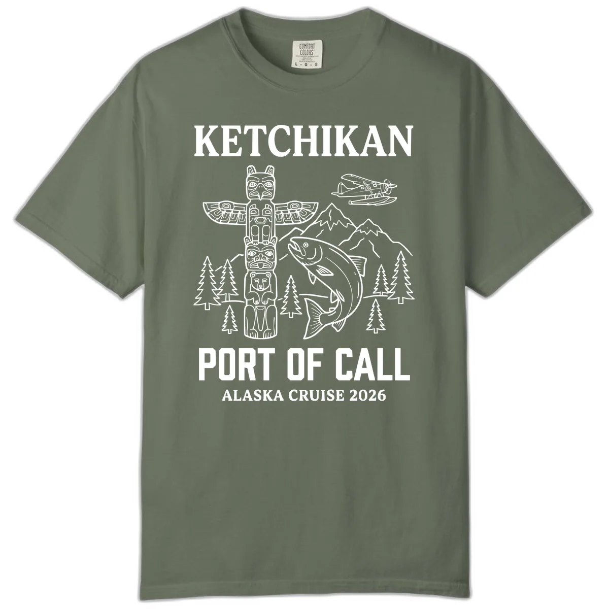 Ketchikan Port Of Call Alaska Cruise Comfort Color in Moss
