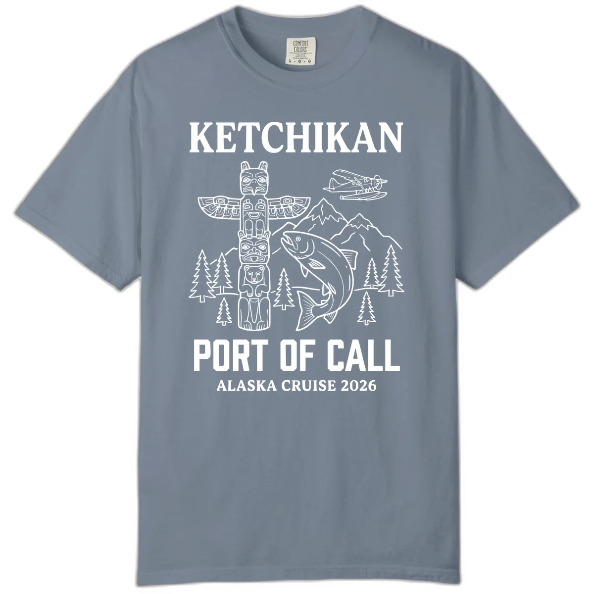 Ketchikan Port Of Call Alaska Cruise Comfort Color in Blue Jean
