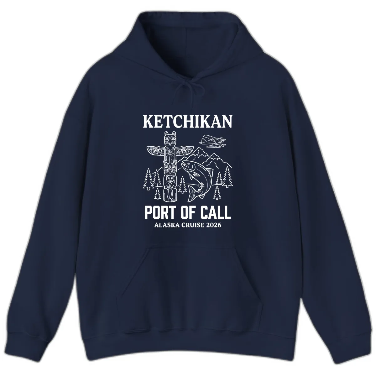 Ketchikan Port Of Call Alaska Cruise Hoodie in Navy