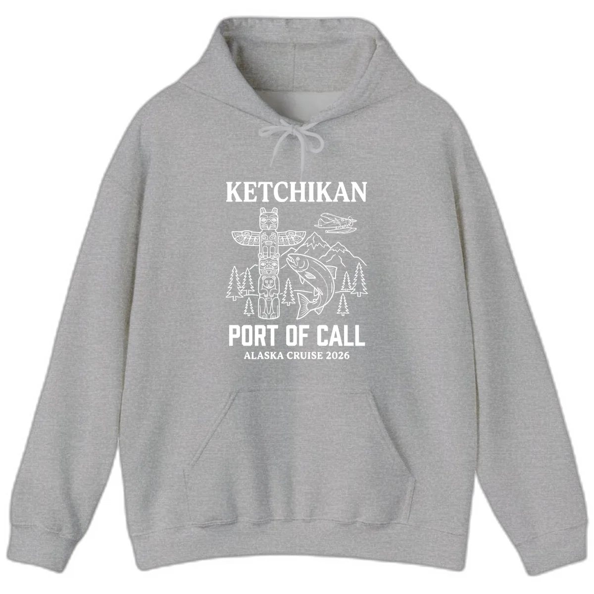 Ketchikan Port Of Call Alaska Cruise Hoodie in Sport Grey