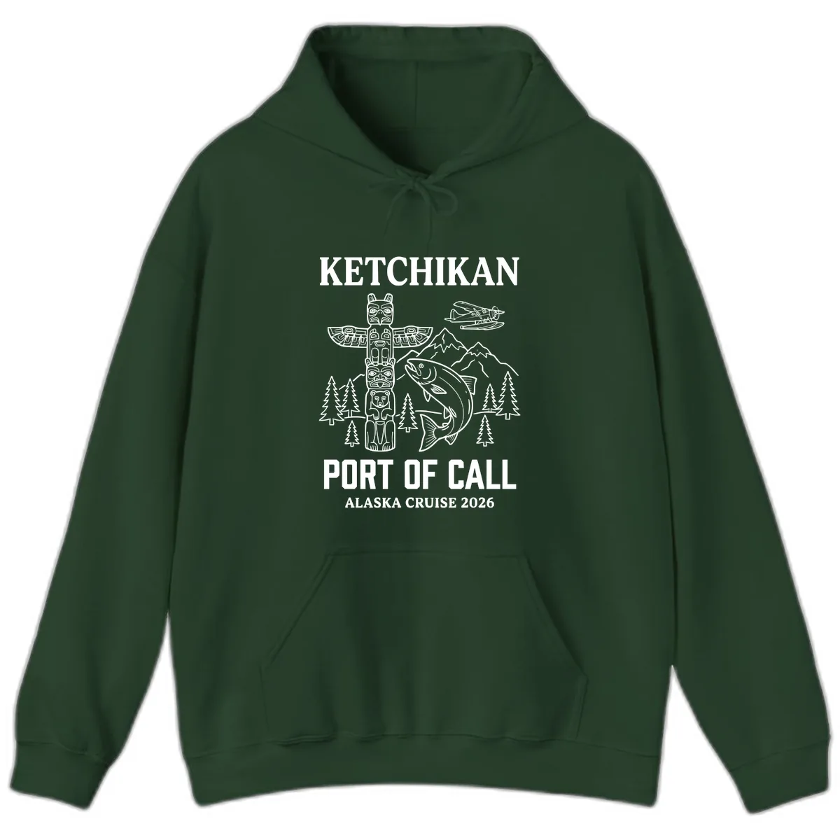 Ketchikan Port Of Call Alaska Cruise Hoodie in Forest Green