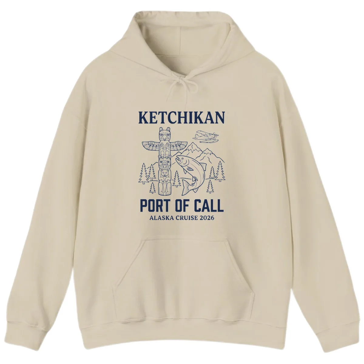 Ketchikan Port Of Call Alaska Cruise Hoodie in Sand