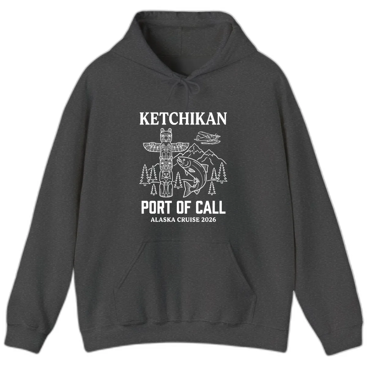 Ketchikan Port Of Call Alaska Cruise Hoodie in Dark Heather