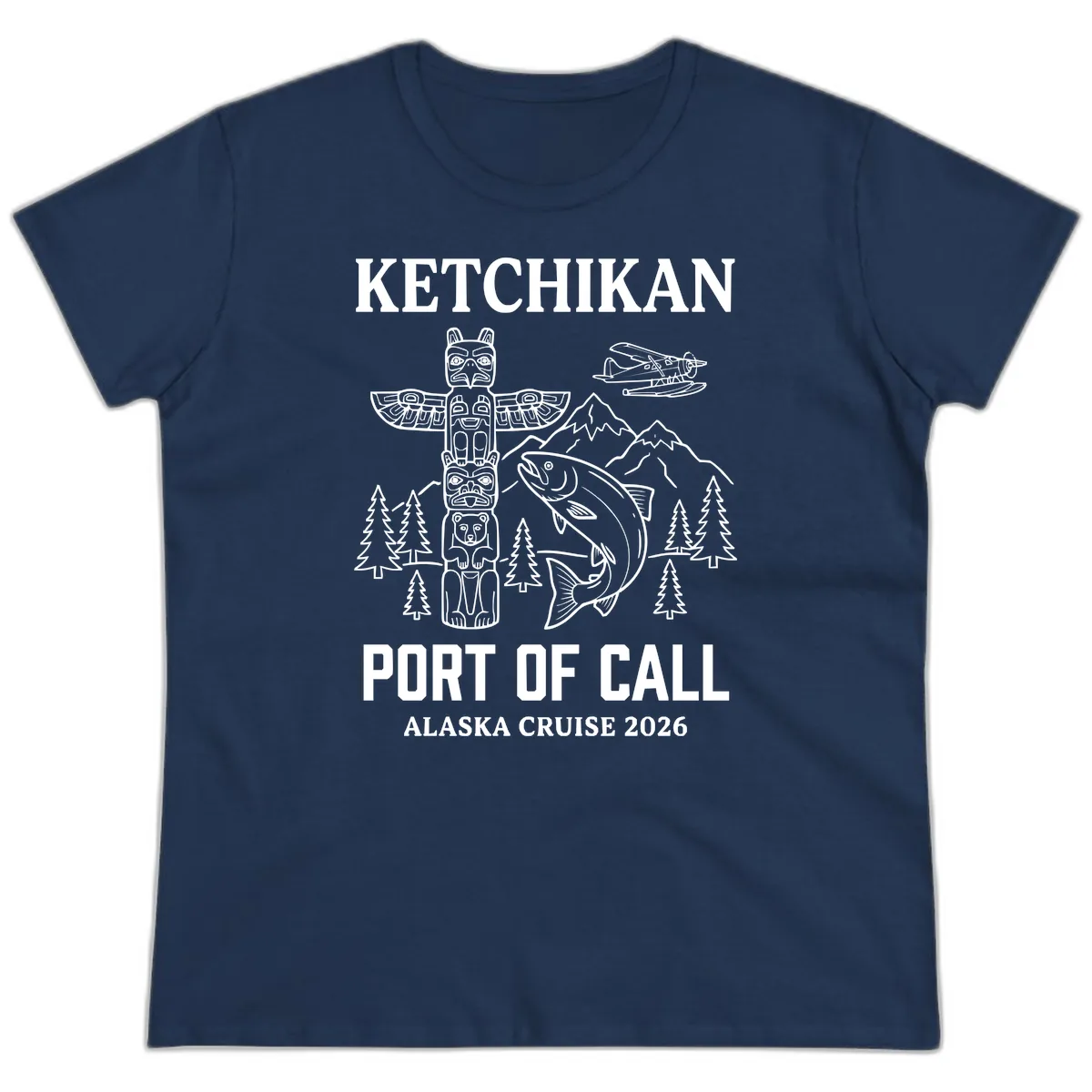 Ketchikan Port Of Call Alaska Cruise Ladies Tee in Navy