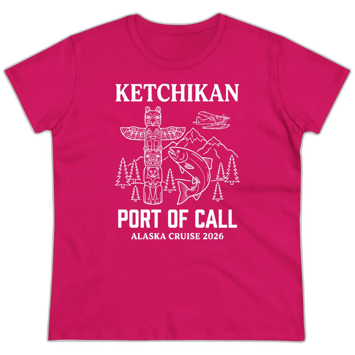 Ketchikan Port Of Call Alaska Cruise Ladies Tee in Heliconia