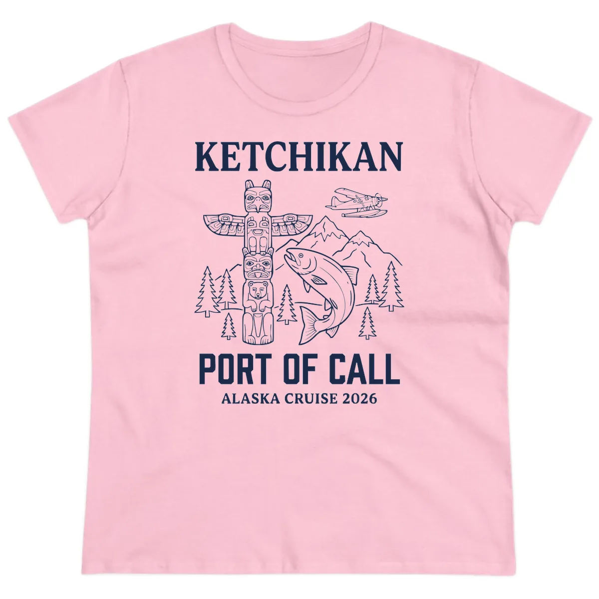 Ketchikan Port Of Call Alaska Cruise Ladies Tee in Light Pink