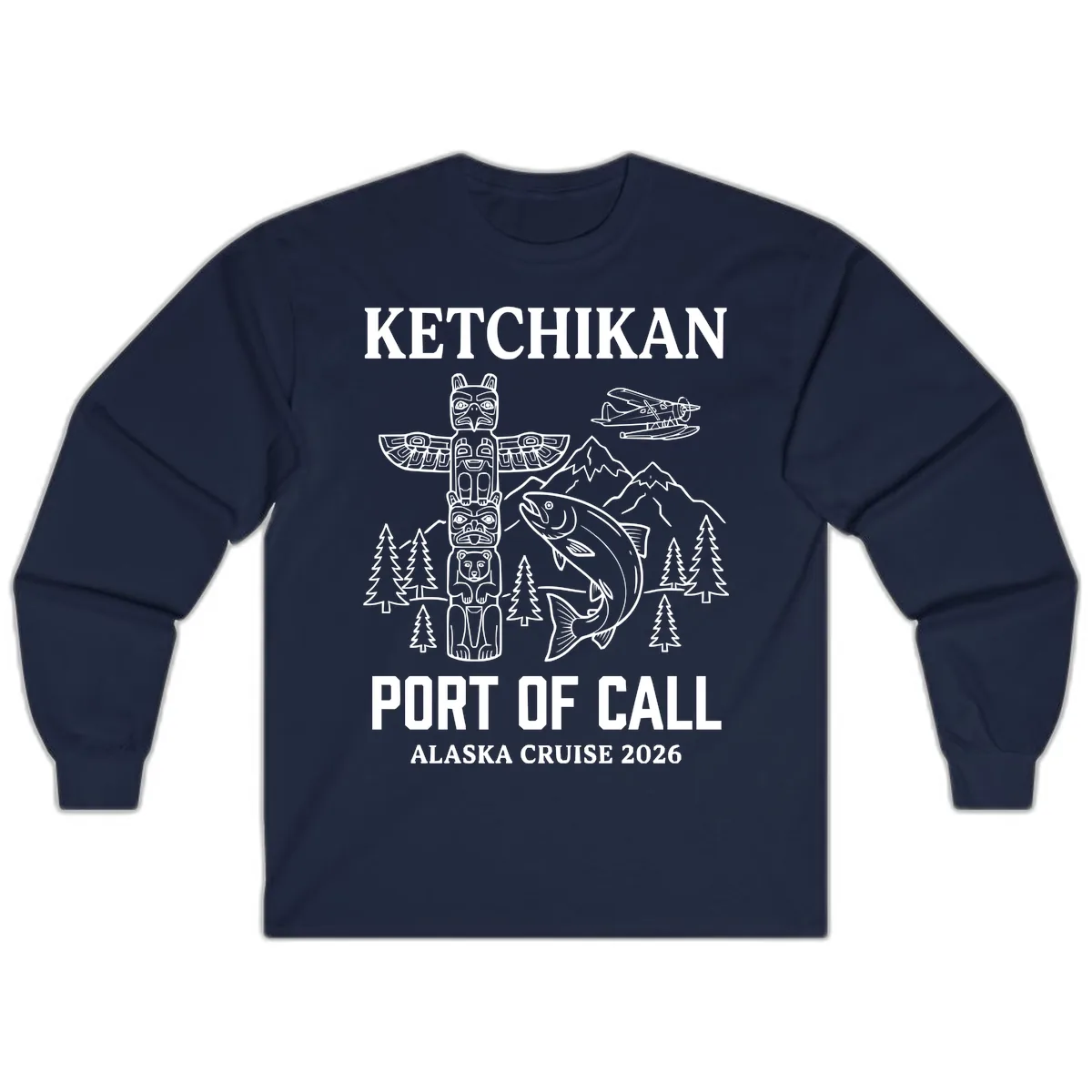 Ketchikan Port Of Call Alaska Cruise Long Sleeve in Navy