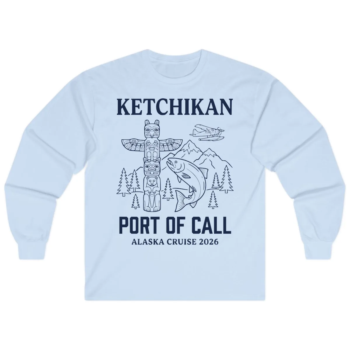 Ketchikan Port Of Call Alaska Cruise Long Sleeve in Light Blue