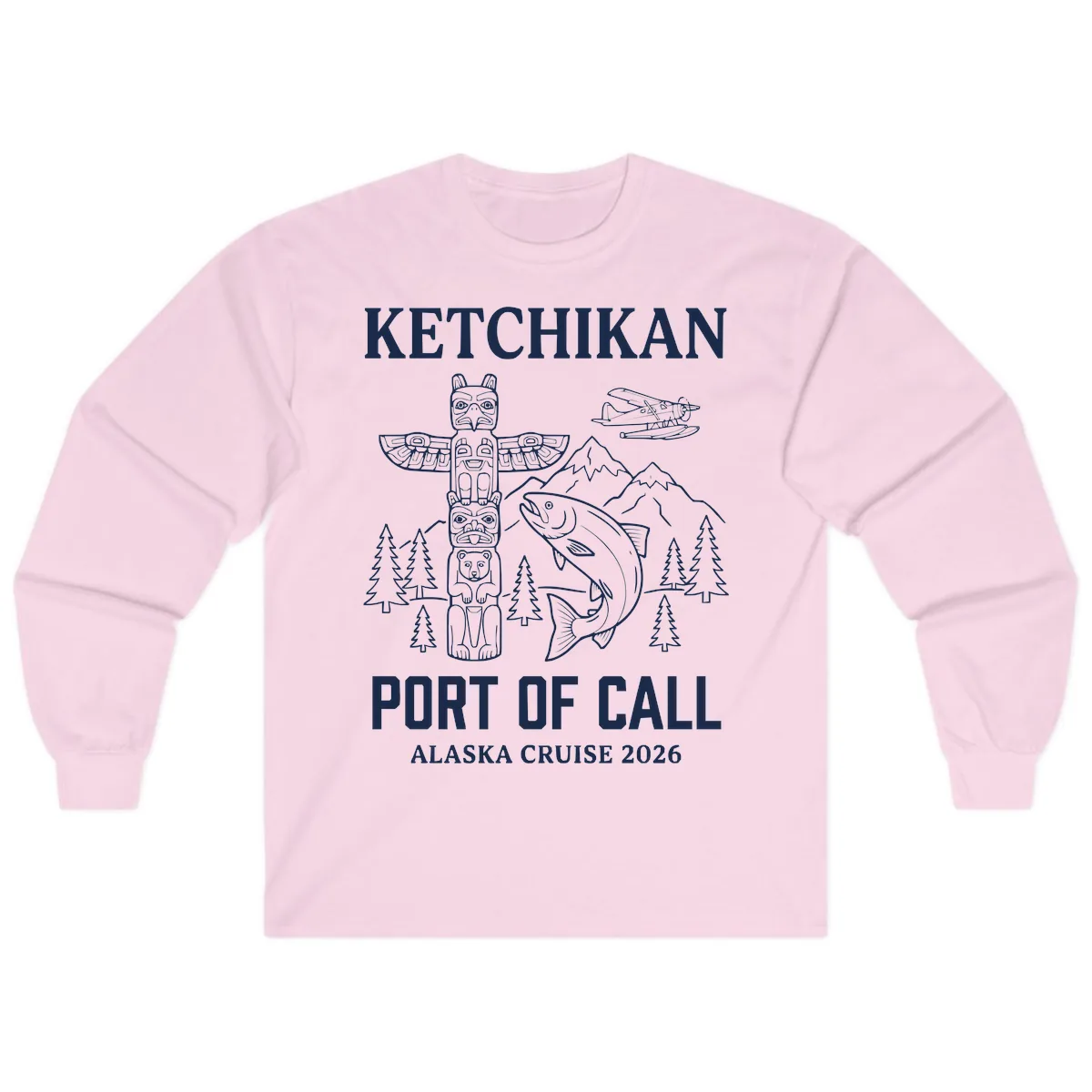 Ketchikan Port Of Call Alaska Cruise Long Sleeve in Light Pink