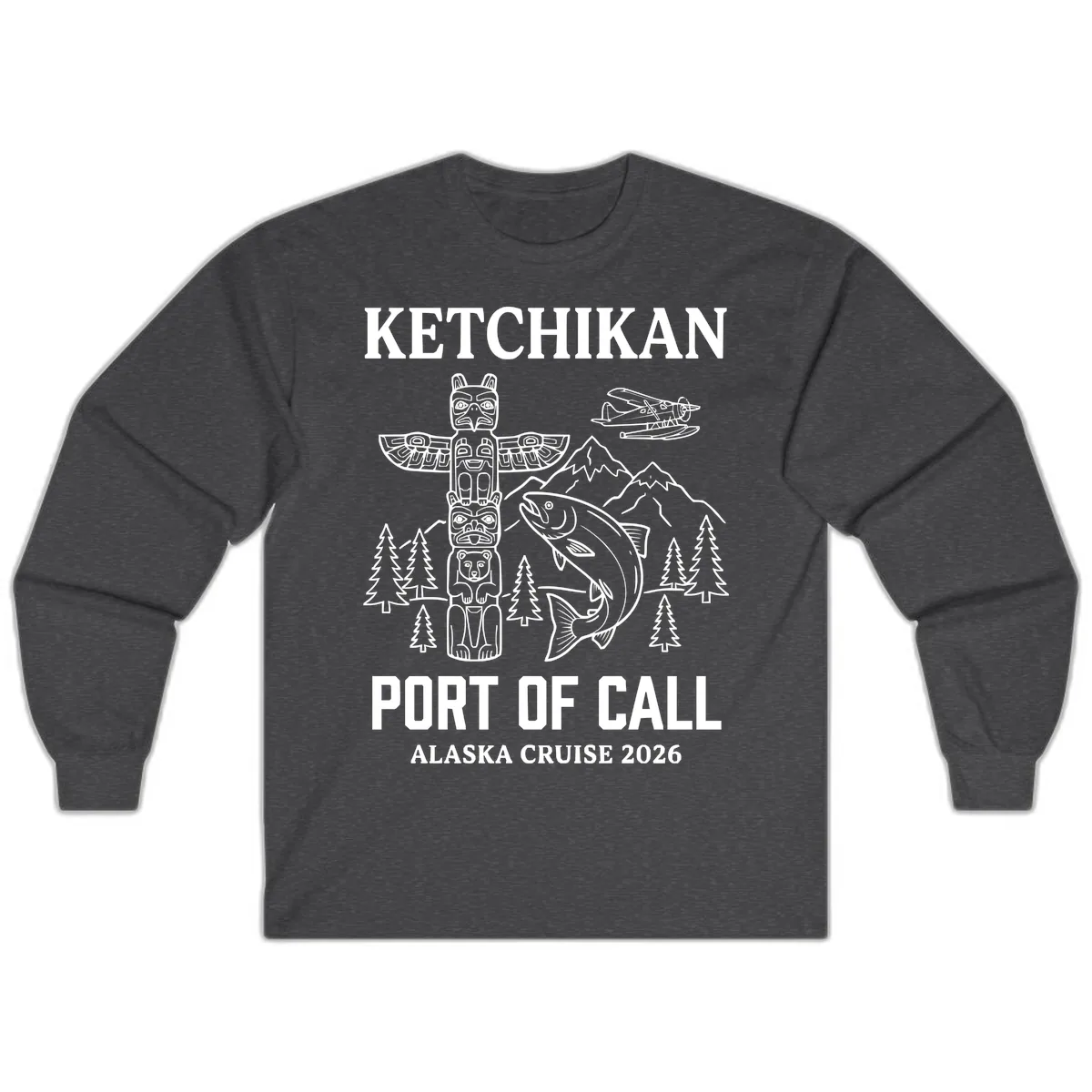 Ketchikan Port Of Call Alaska Cruise Long Sleeve in Dark Heather