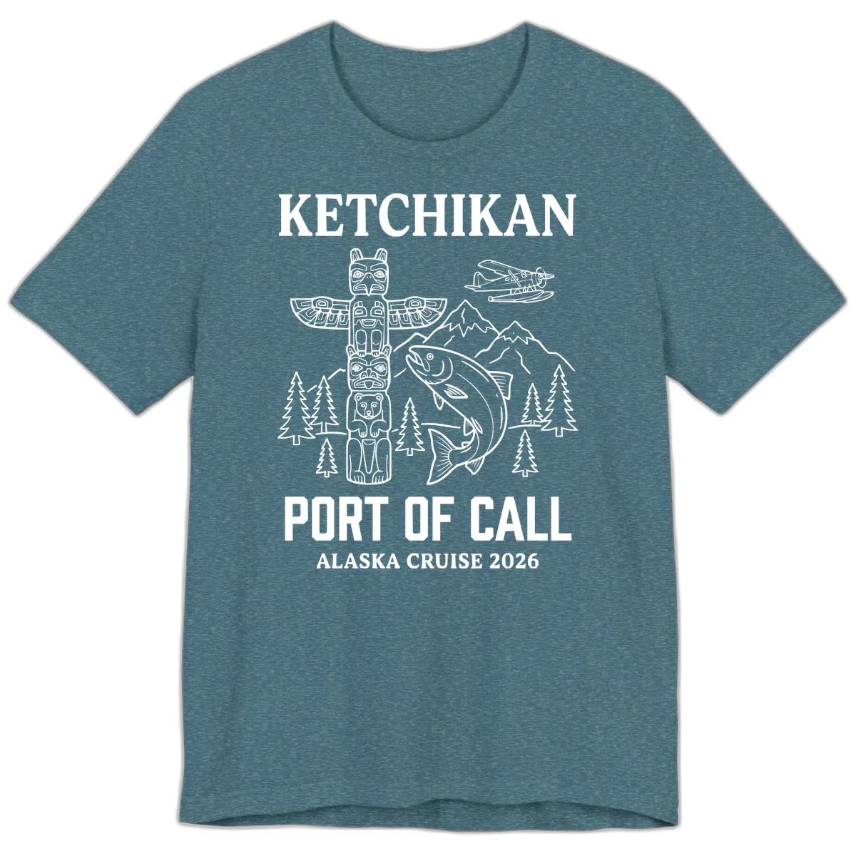 Ketchikan Port Of Call Alaska Cruise Premium T-Shirt in Heather Deep Teal