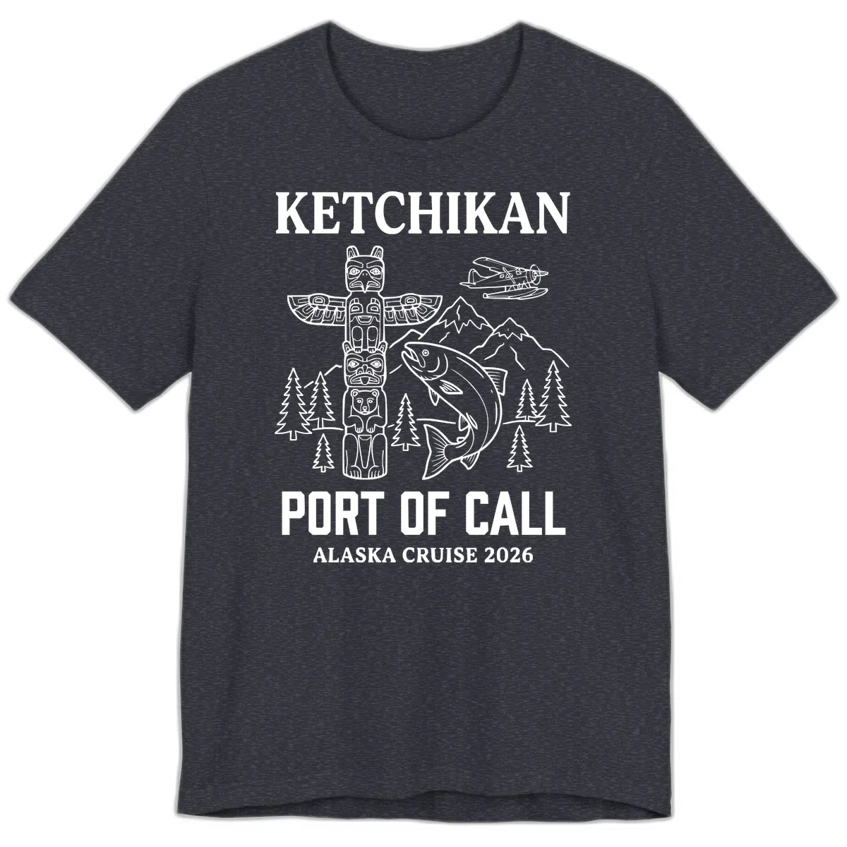 Ketchikan Port Of Call Alaska Cruise Premium T-Shirt in Heather Navy