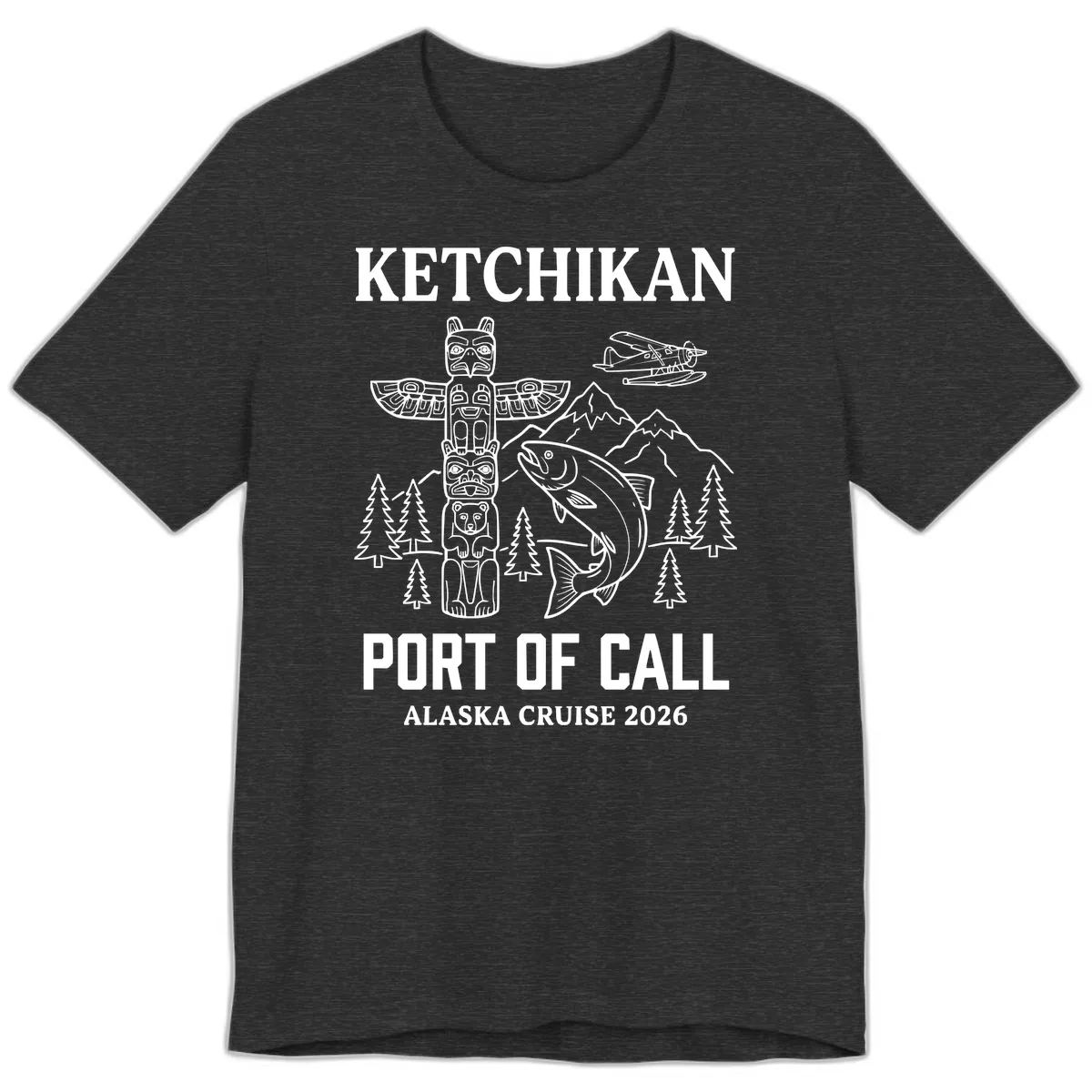 Ketchikan Port Of Call Alaska Cruise Premium T-Shirt in Dark Grey Heather