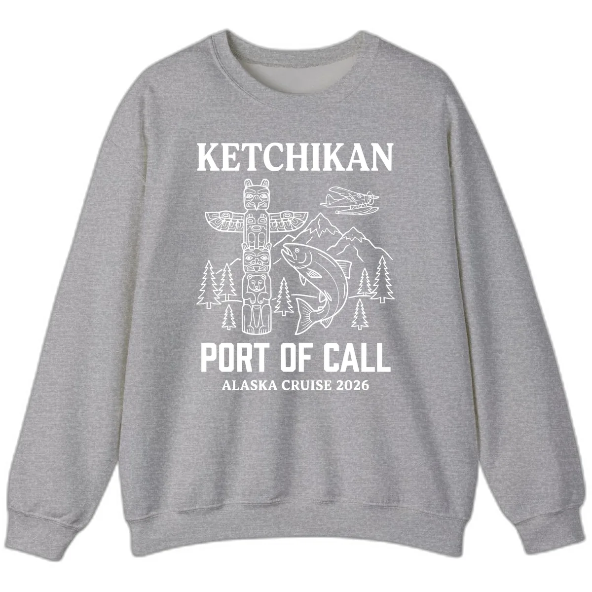 Ketchikan Port Of Call Alaska Cruise Sweatshirt in Sport Grey