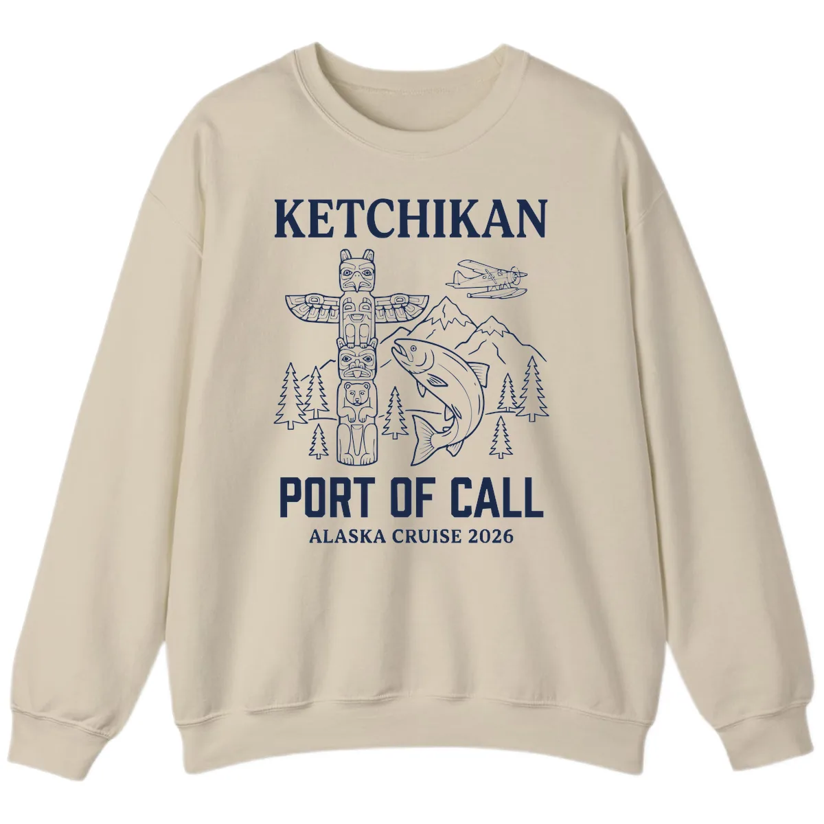 Ketchikan Port Of Call Alaska Cruise Sweatshirt in Sand
