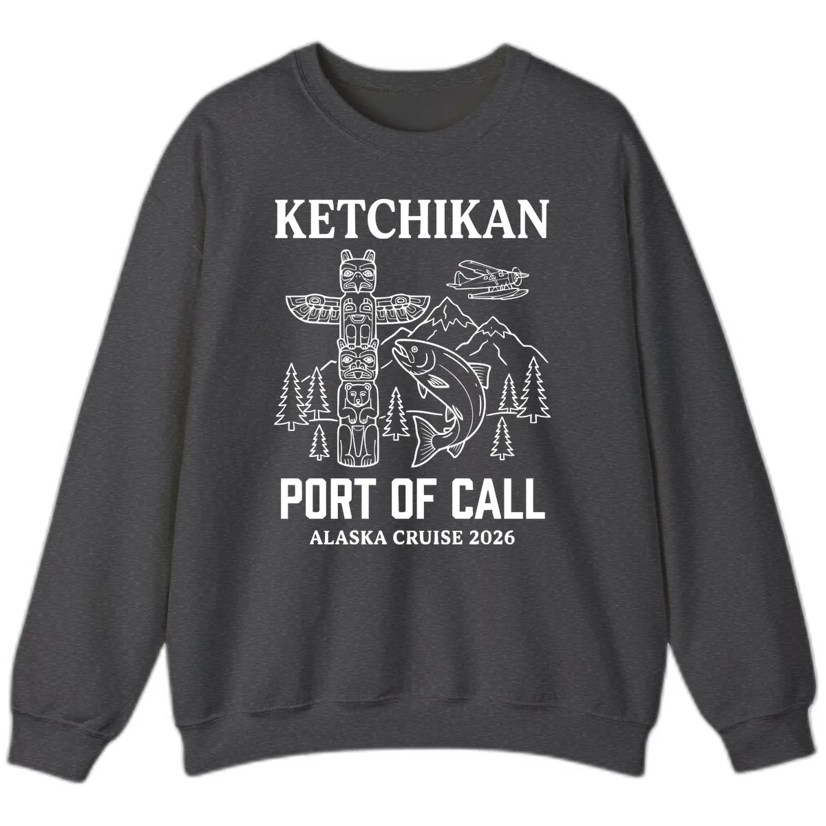 Ketchikan Port Of Call Alaska Cruise Sweatshirt in Dark Heather