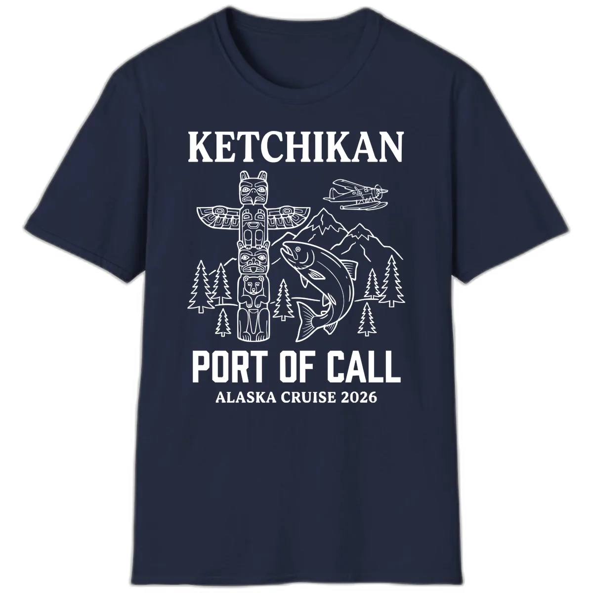 Ketchikan Port Of Call Alaska Cruise T-Shirt in Navy