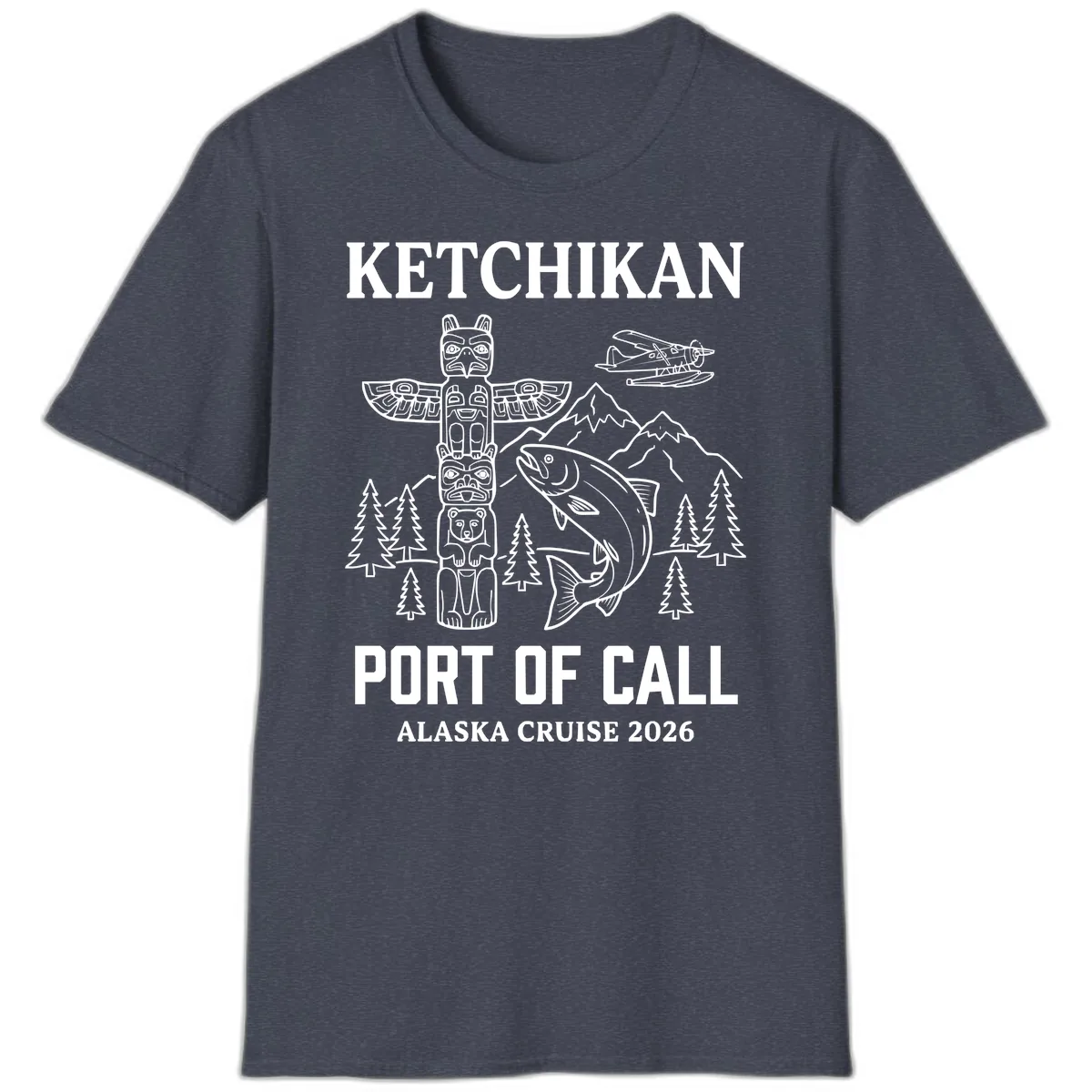 Ketchikan Port Of Call Alaska Cruise T-Shirt in Heather Navy