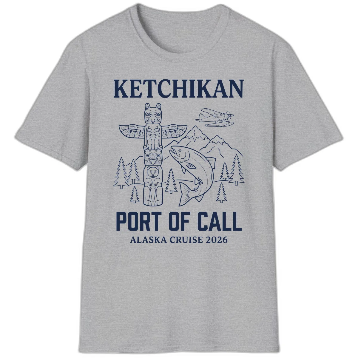 Ketchikan Port Of Call Alaska Cruise T-Shirt in Sport Grey