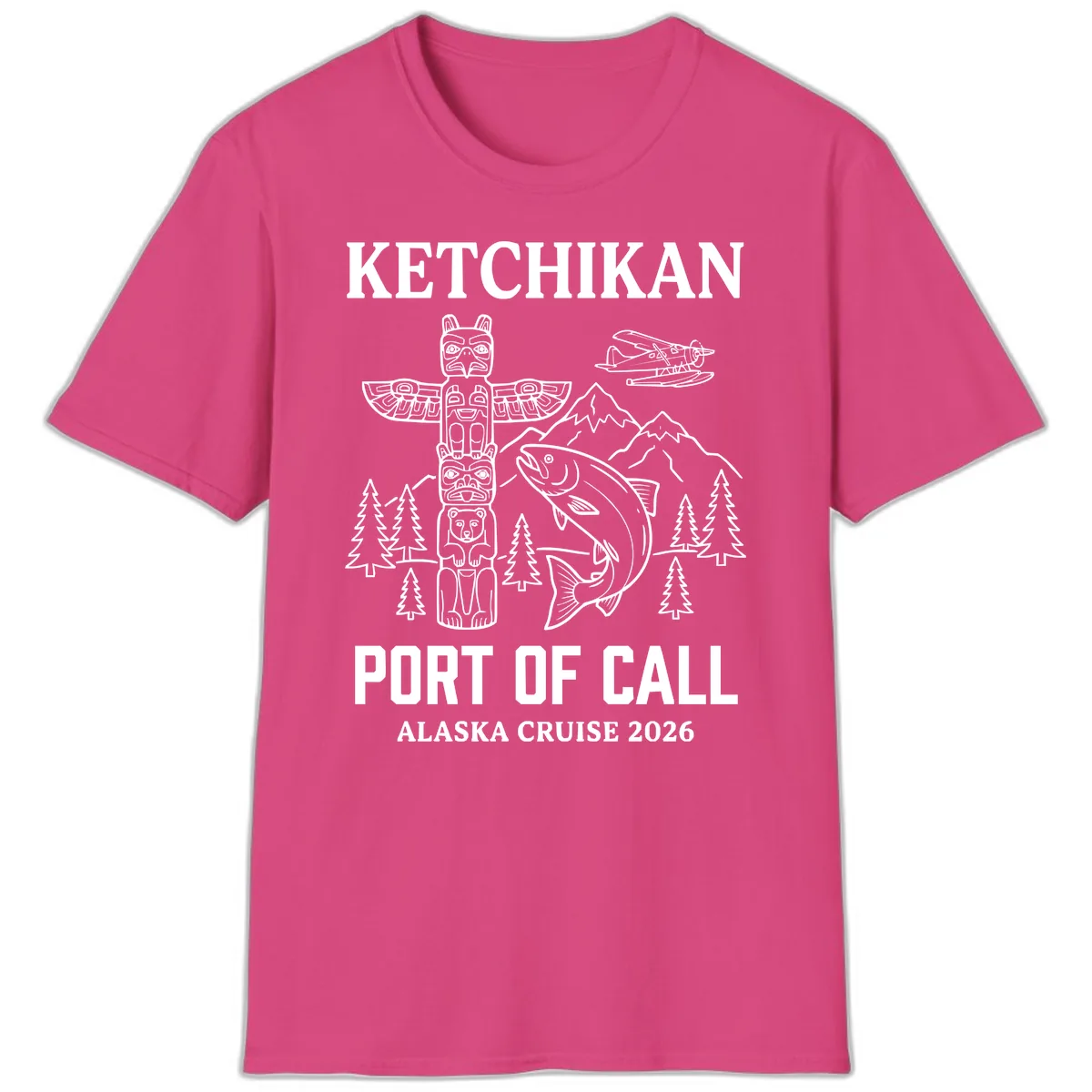 Ketchikan Port Of Call Alaska Cruise T-Shirt in Heliconia
