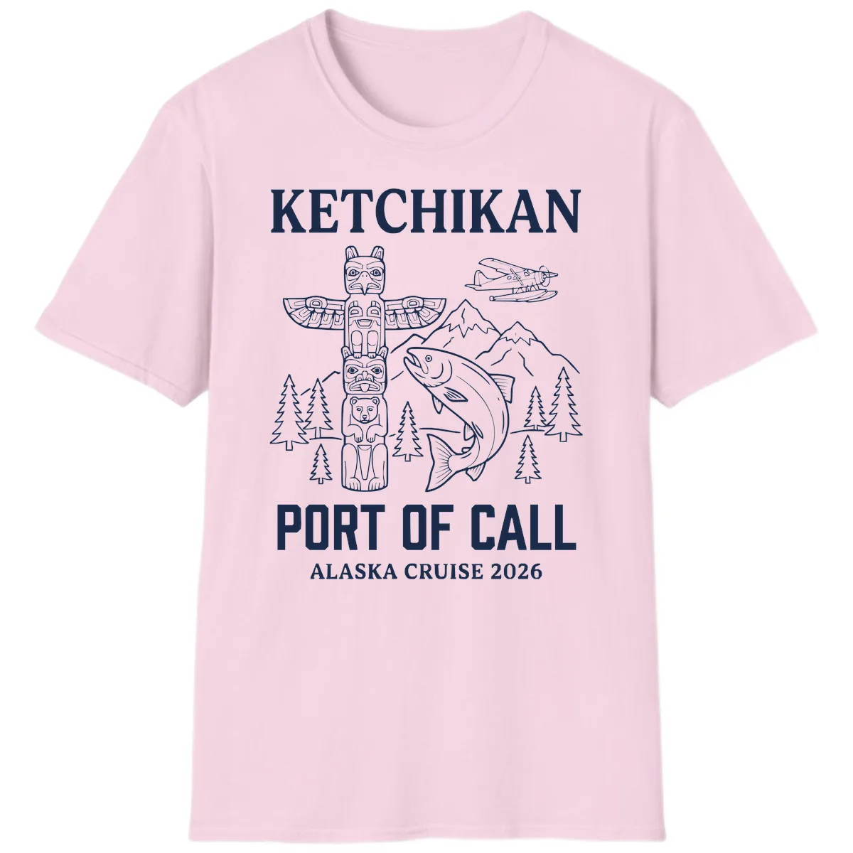 Ketchikan Port Of Call Alaska Cruise T-Shirt in Light Pink