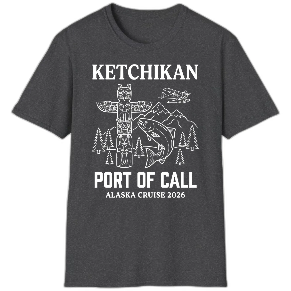 Ketchikan Port Of Call Alaska Cruise T-Shirt in Dark Heather