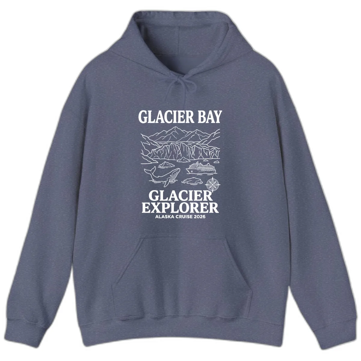 Glacier Bay Explorer Alaska Cruise Hoodie in Heather Navy