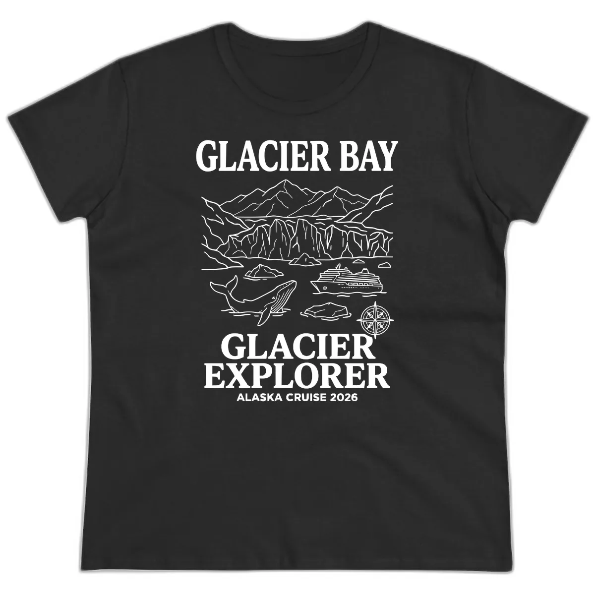 Glacier Bay Explorer Alaska Cruise Ladies Tee in Black