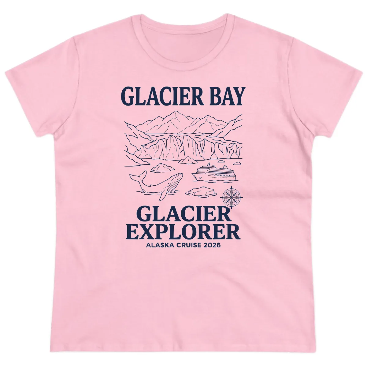 Glacier Bay Explorer Alaska Cruise Ladies Tee in Light Pink
