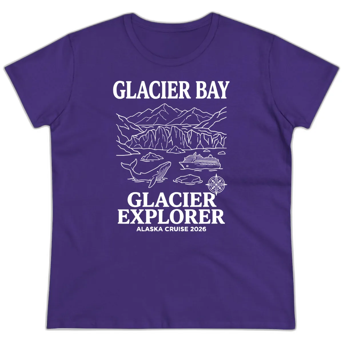 Glacier Bay Explorer Alaska Cruise Ladies Tee in Purple