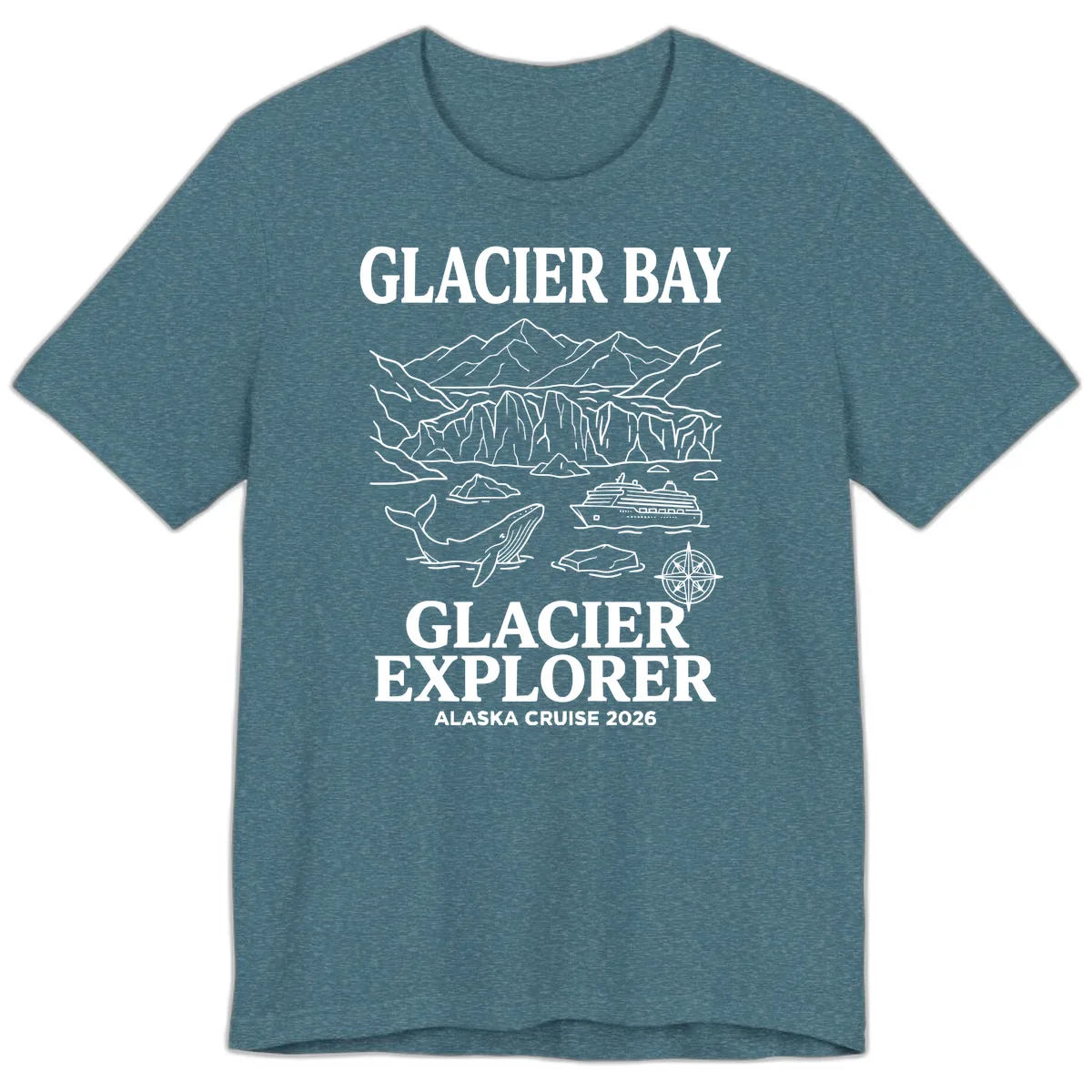 Glacier Bay Explorer Alaska Cruise Premium T-Shirt in Heather Deep Teal