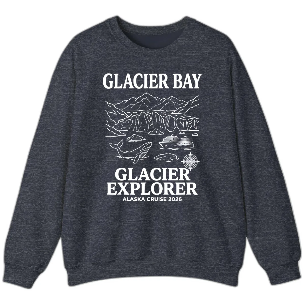 Glacier Bay Explorer Alaska Cruise Sweatshirt in Heather Sport Dark Navy