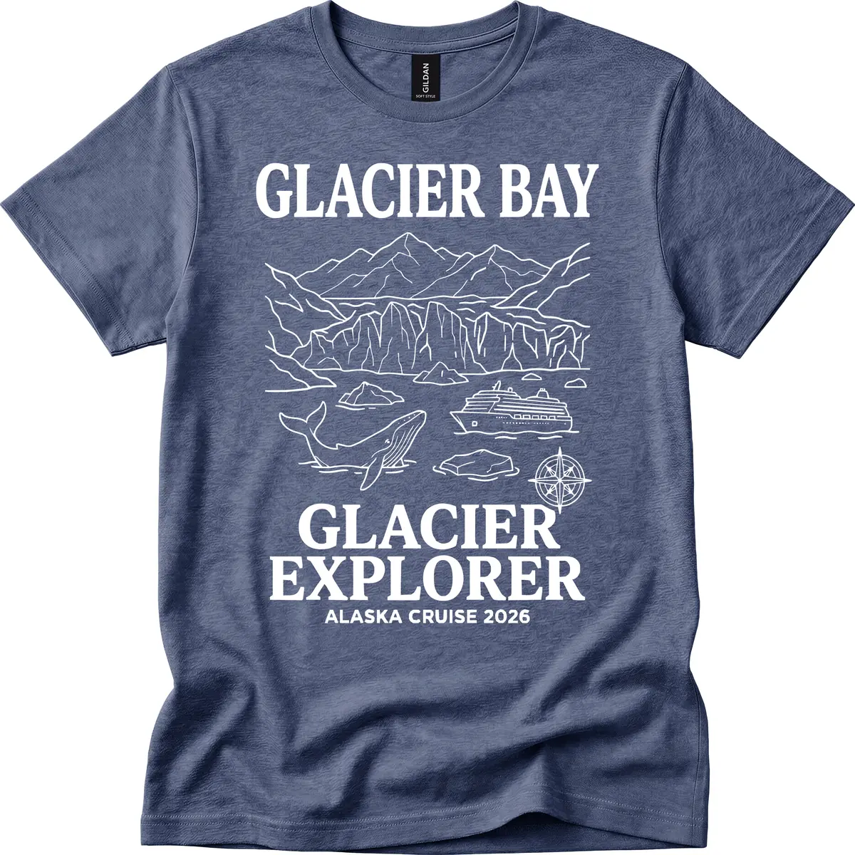 Glacier Bay Explorer Alaska Cruise T-Shirt in Heather Navy