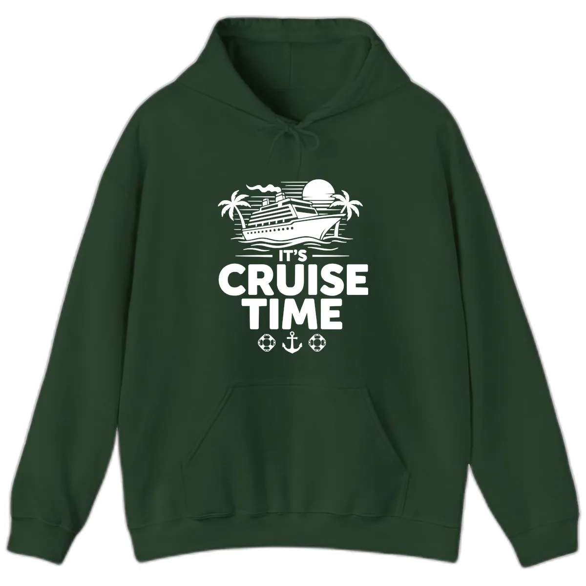 It's Cruise Time Tropical Getaway Hoodie in Forest Green