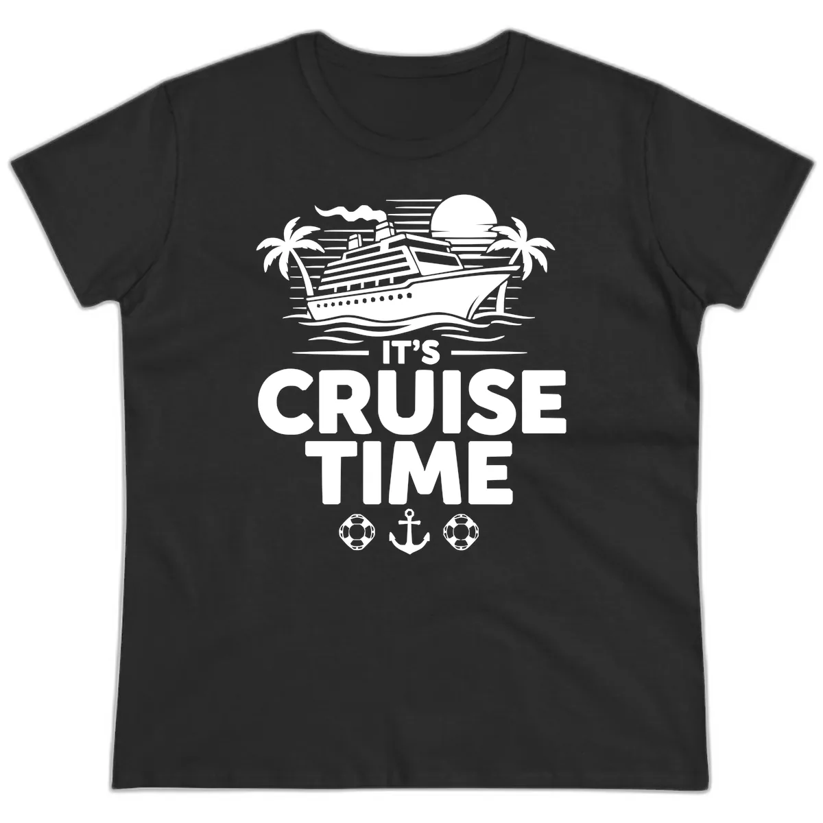 It's Cruise Time Tropical Getaway Ladies Tee in Black
