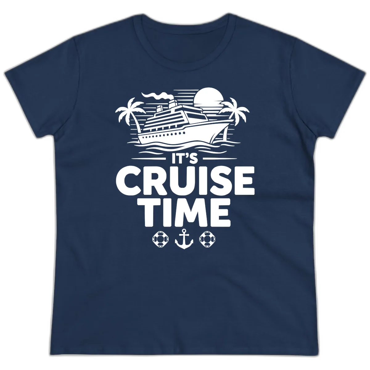 It's Cruise Time Tropical Getaway Ladies Tee in Navy