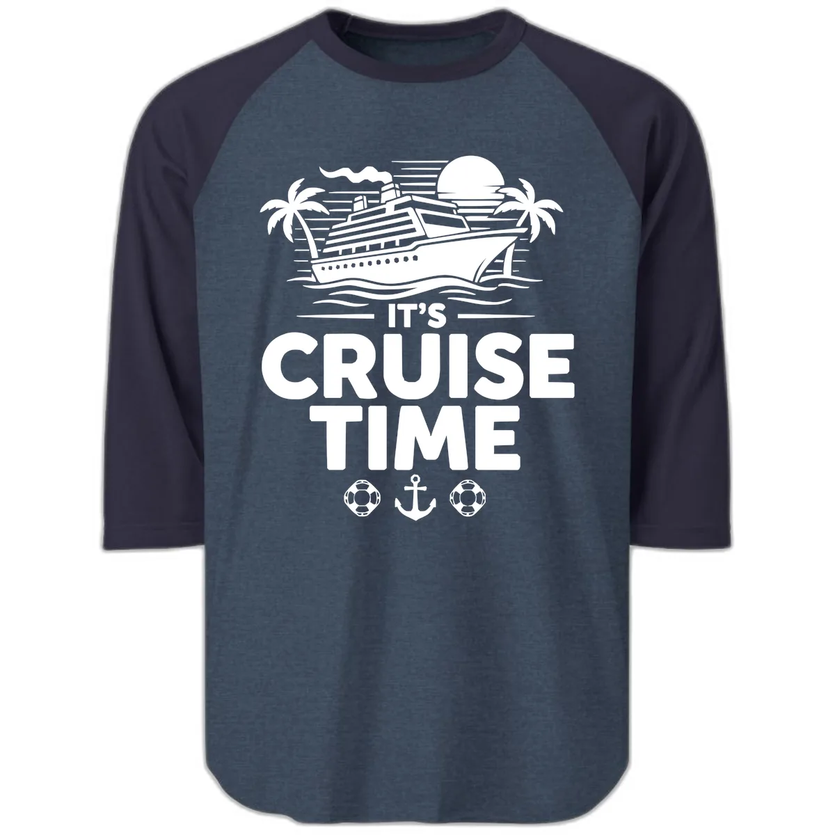 It's Cruise Time Tropical Getaway Raglan 3/4 in Heather Denim Navy