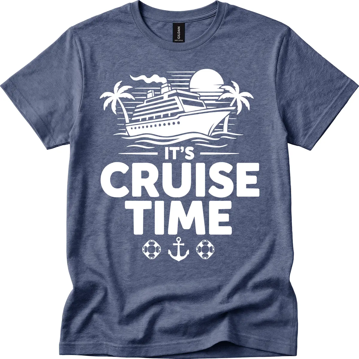 It's Cruise Time Tropical Getaway T-Shirt in Heather Navy