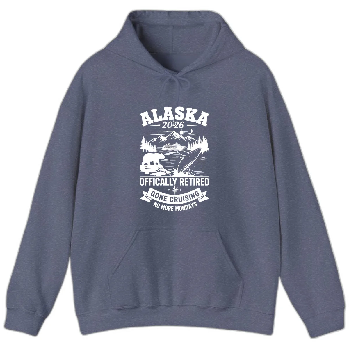 Alaska 2026 Officially Retired Gone Cruising Hoodie in Heather Navy