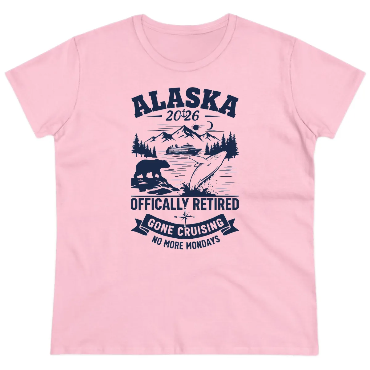 Alaska 2026 Officially Retired Gone Cruising Ladies Tee in Light Pink
