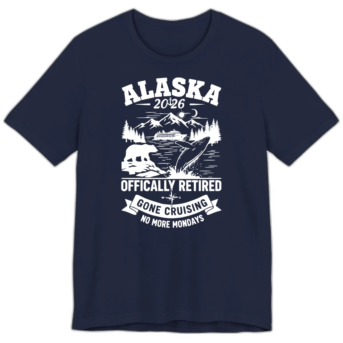 Alaska 2026 Officially Retired Gone Cruising Premium T-Shirt in Navy