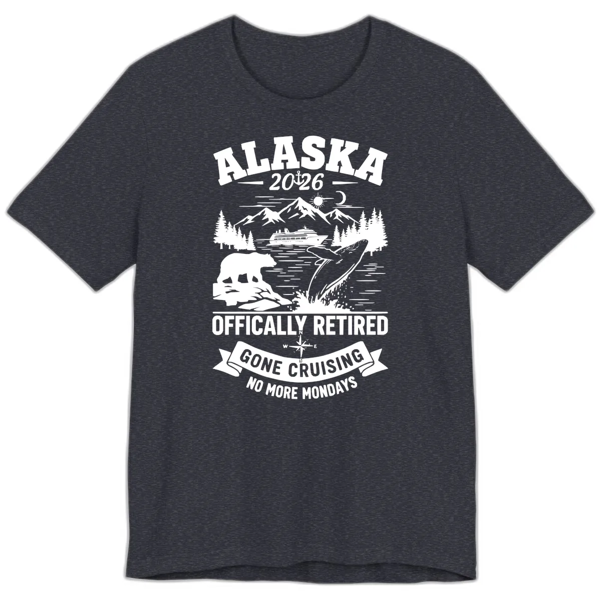 Alaska 2026 Officially Retired Gone Cruising Premium T-Shirt in Heather Navy