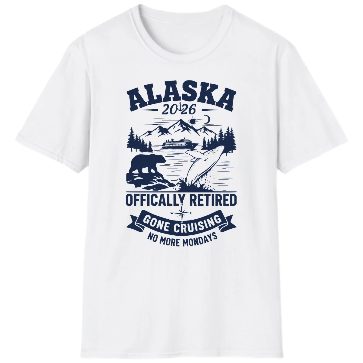 Alaska 2026 Officially Retired Gone Cruising T-Shirt in White