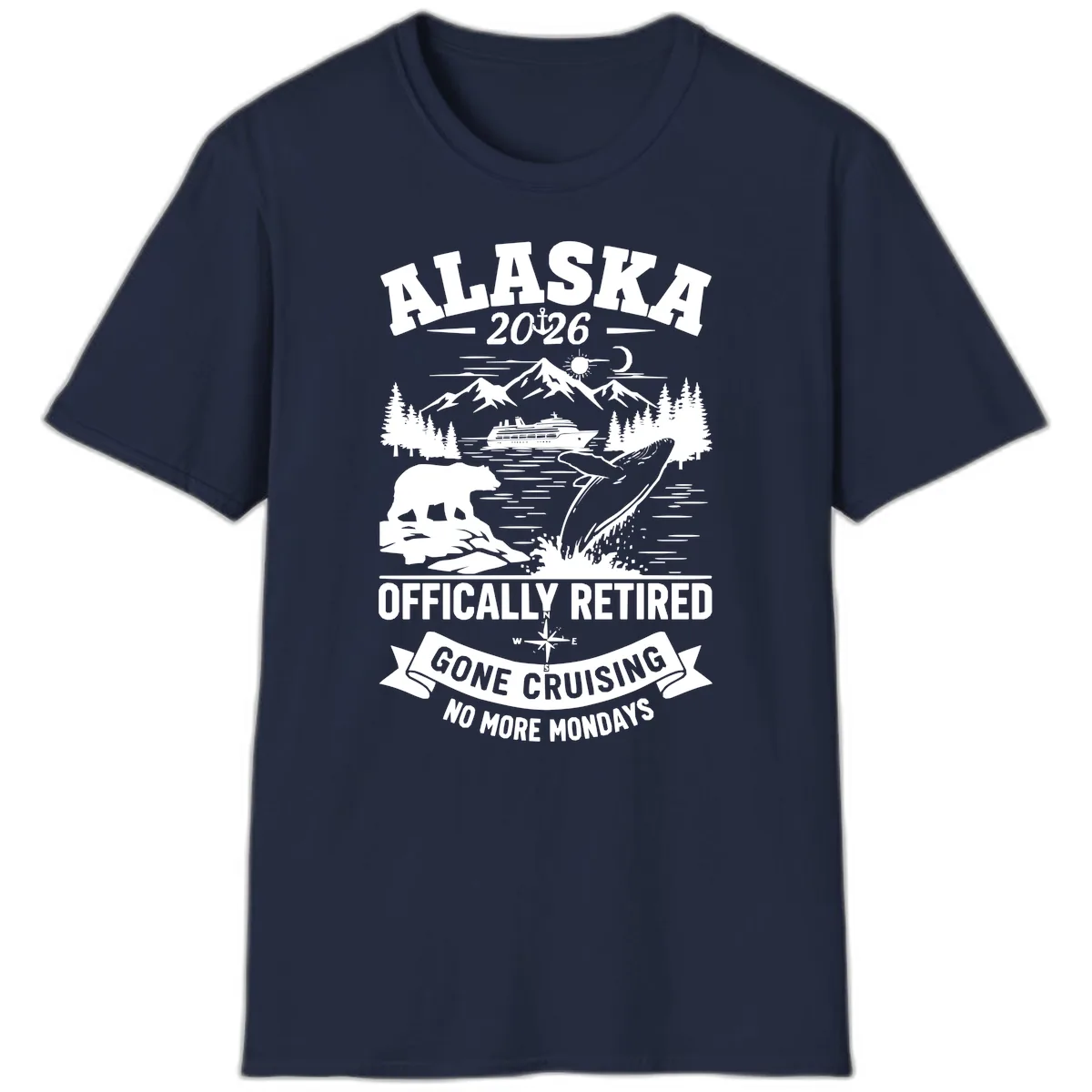 Alaska 2026 Officially Retired Gone Cruising T-Shirt in Navy