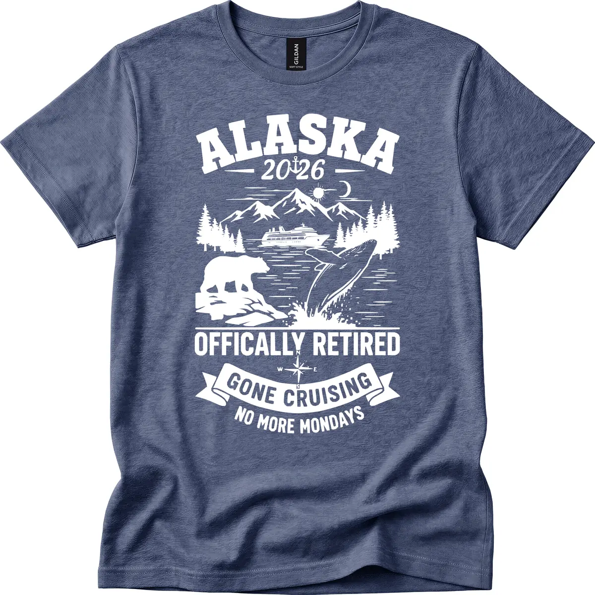Alaska 2026 Officially Retired Gone Cruising T-Shirt in Heather Navy