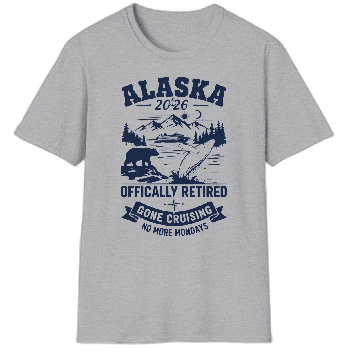 Alaska 2026 Officially Retired Gone Cruising T-Shirt in Sport Grey