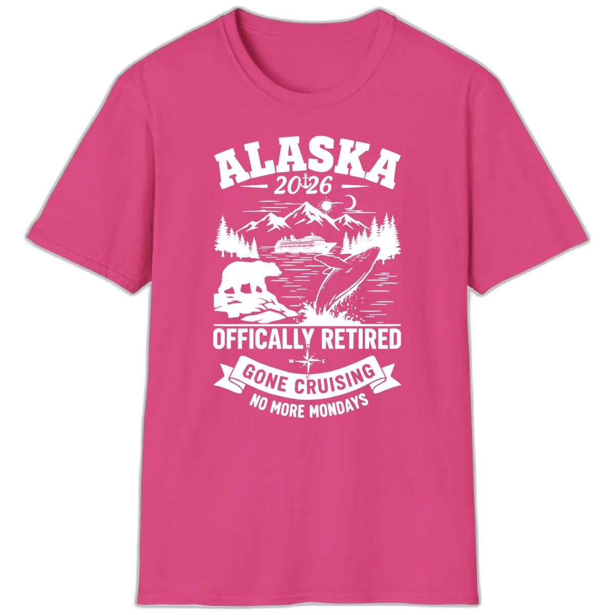 Alaska 2026 Officially Retired Gone Cruising T-Shirt in Heliconia