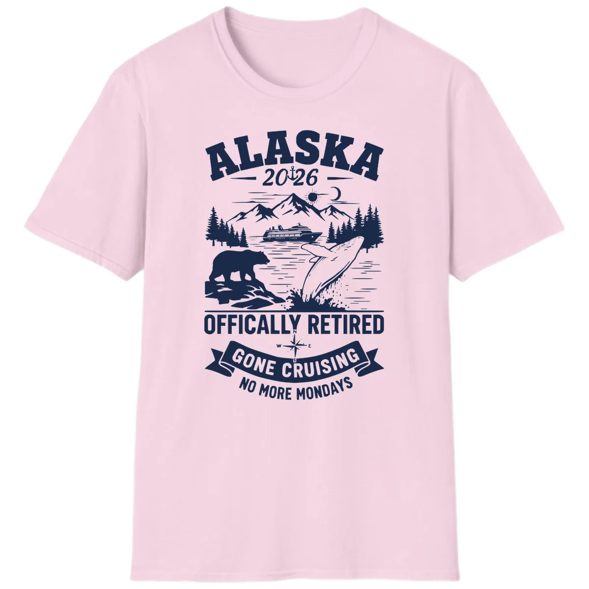 Alaska 2026 Officially Retired Gone Cruising T-Shirt in Light Pink