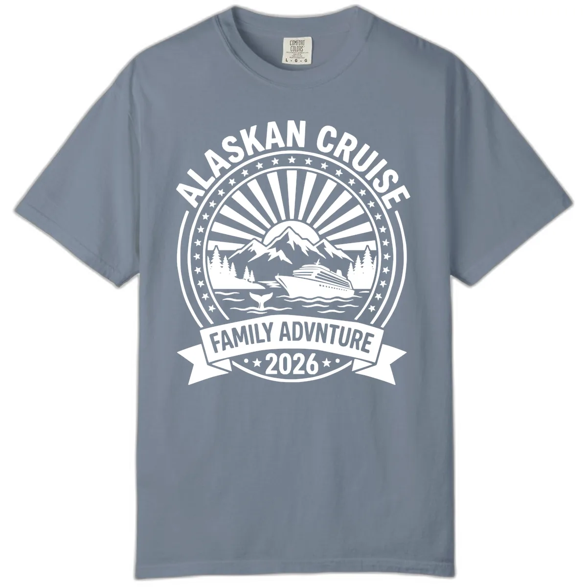 Alaska Cruise Family Adventure Badge Comfort Color in Blue Jean